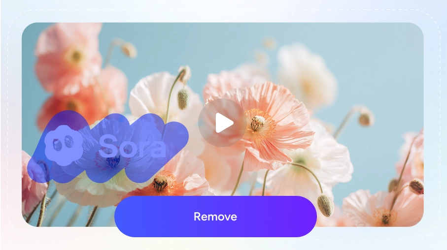 step of brushing over a sora watermark in flower video
